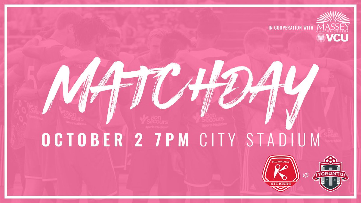 MATCH DAY!
It's Breast Cancer Awareness night and first 400 fans through the gate receive a free pink t-shirt courtesy of <a href="/VCUMassey/">VCU Massey Comprehensive Cancer Center</a>!

🆚 <a href="/TorontoFCII/">Toronto FC II</a>  
🏟 <a href="/CityStadium_RVA/">City Stadium</a> 
⏰ 7 PM
🎟 bit.ly/2nFtbhV 

#RVAisRed | #RVAisPink | #RICvTOR
