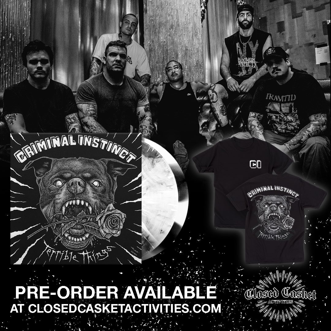 taylorxyoung's tweet photo. Criminal Instinct - Terrible Things out November 8th on @closedcasketact. Preorders are up now, as well as the first song of each side of the record. Proud to be part of such a vicious band and album. https://t.co/w7l1TYNvnz https://t.co/3IsNzDr1ts