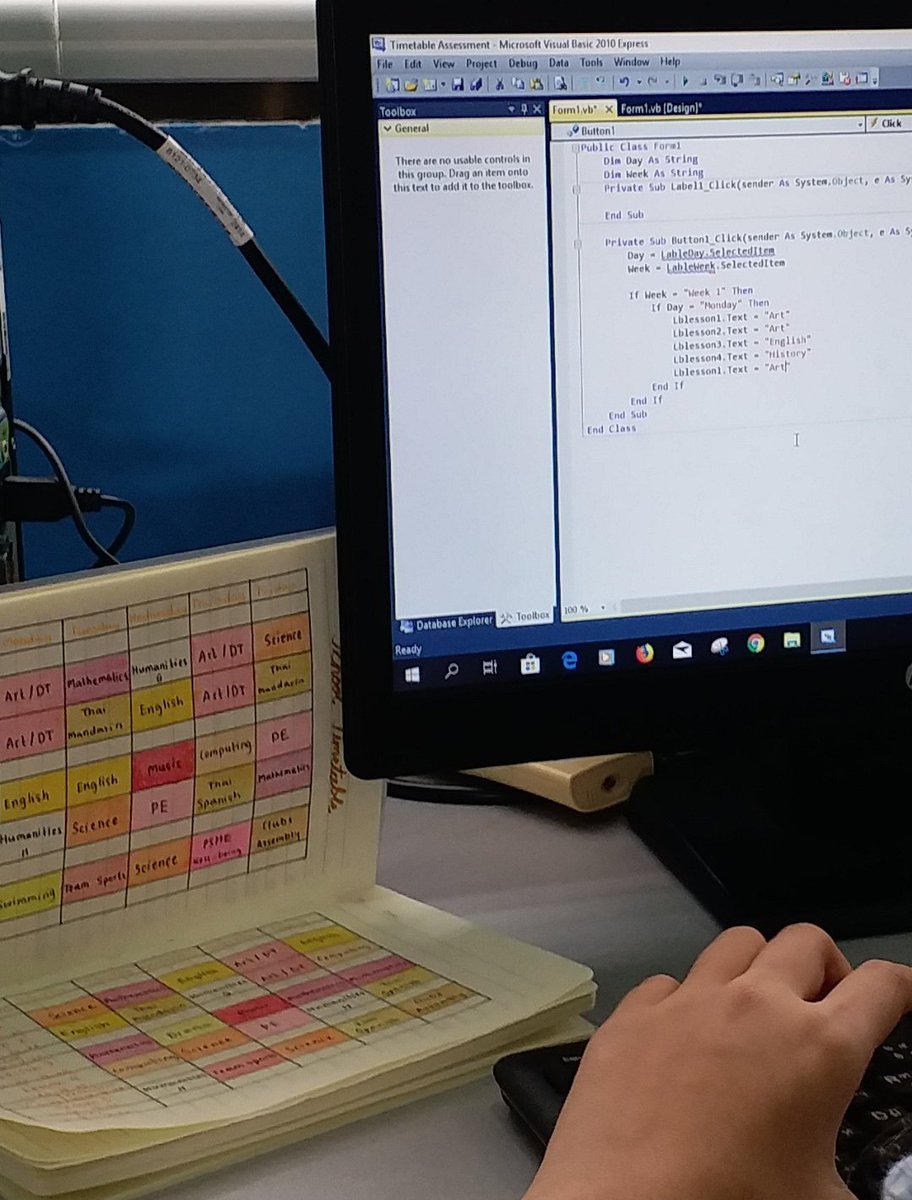 scosslett's tweet photo. Useful programming tasks

1: Visual Basic - School Timetable Checker

A 2 week time table offers good opportunity for nested IFs

Reply with a simple but effective programming task

2:...

#edutwitter
#edtech 
#edtechchat 
#learntocode 
#VisualStudio 
#computing https://t.co/HhfFP0gvLi