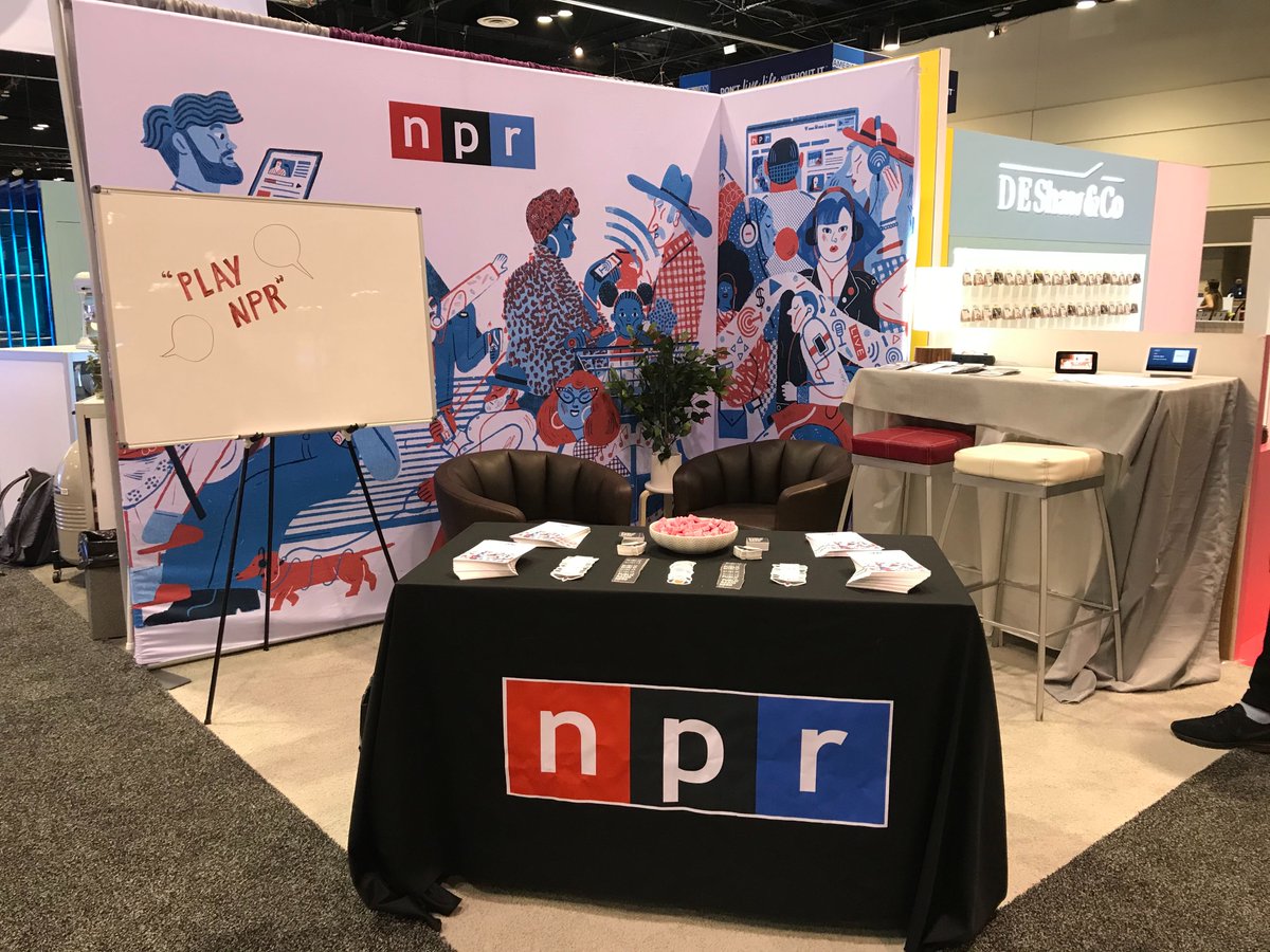 A photo of NPR's booth at the Grace Hopper conference.