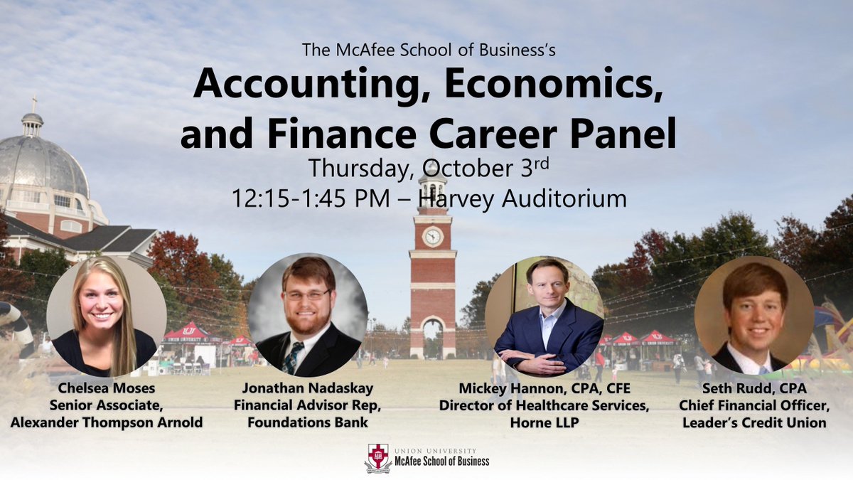 The McAfee School of Business is hosting a career panel on Thursday, Oct. 3.  Hope to see you there! <a href="/UnionUniversity/">UnionUniversity</a>