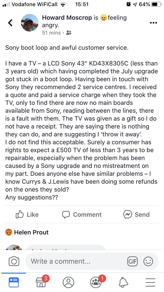 So disappointed for my brother in law such poor service from <a href="/SonyUK/">Sony UK & Ireland</a> throwing away a tv is outrageous when we’re trying to save the planet!