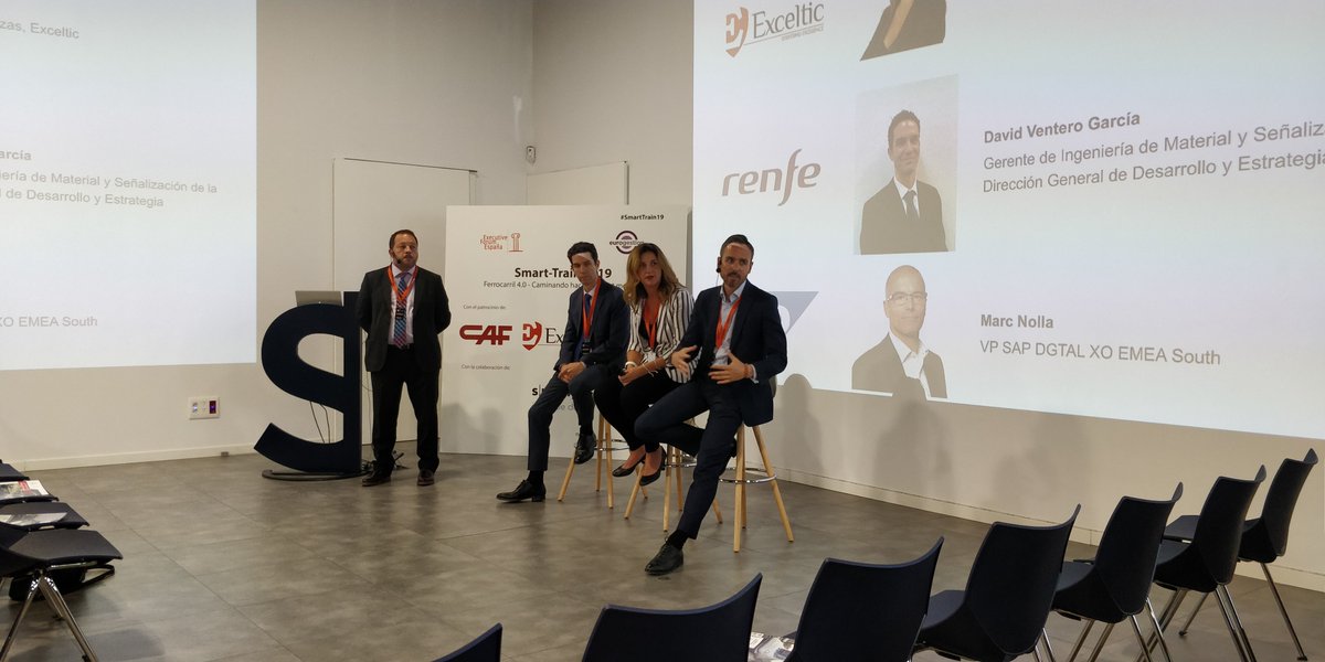 exceltic's tweet photo. Interesante mesa redonda con David Ventero de @Renfe, Laura Pereiro de #Exceltic y Ernesto Rincón de @SAPSpain en el #SmartTrain19

@exeforum1 @AgendaCAF @Adif_es @metro_madrid 
@AsocEspTransp @sngular @EurogestionCeI https://t.co/oNNfEBJ91t