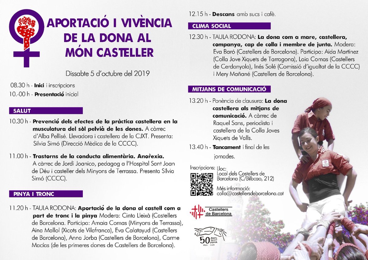 CdBCN's tweet photo. 💪 Encara ets a temps d'inscriure't a la jornada 'Aportació i vivència de la dona al món casteller'!

✏ Inscriu-te a: https://t.co/X7mFIyuUUV

🔗 + info: https://t.co/eqPtQX8oYN

#SomCastelleres #Castellers #Castelleres #Barcelona #50AnysFentPinya #ViuBarcelona https://t.co/SuKj7ISgDo