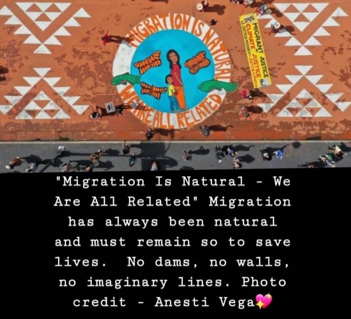 msmarianpinky's tweet photo. #MigrationIsNatural  the beautiful mural by #IdleNoMoreSFBay #MontgomeryStSFClimateStrike https://t.co/blmTtGwhDZ