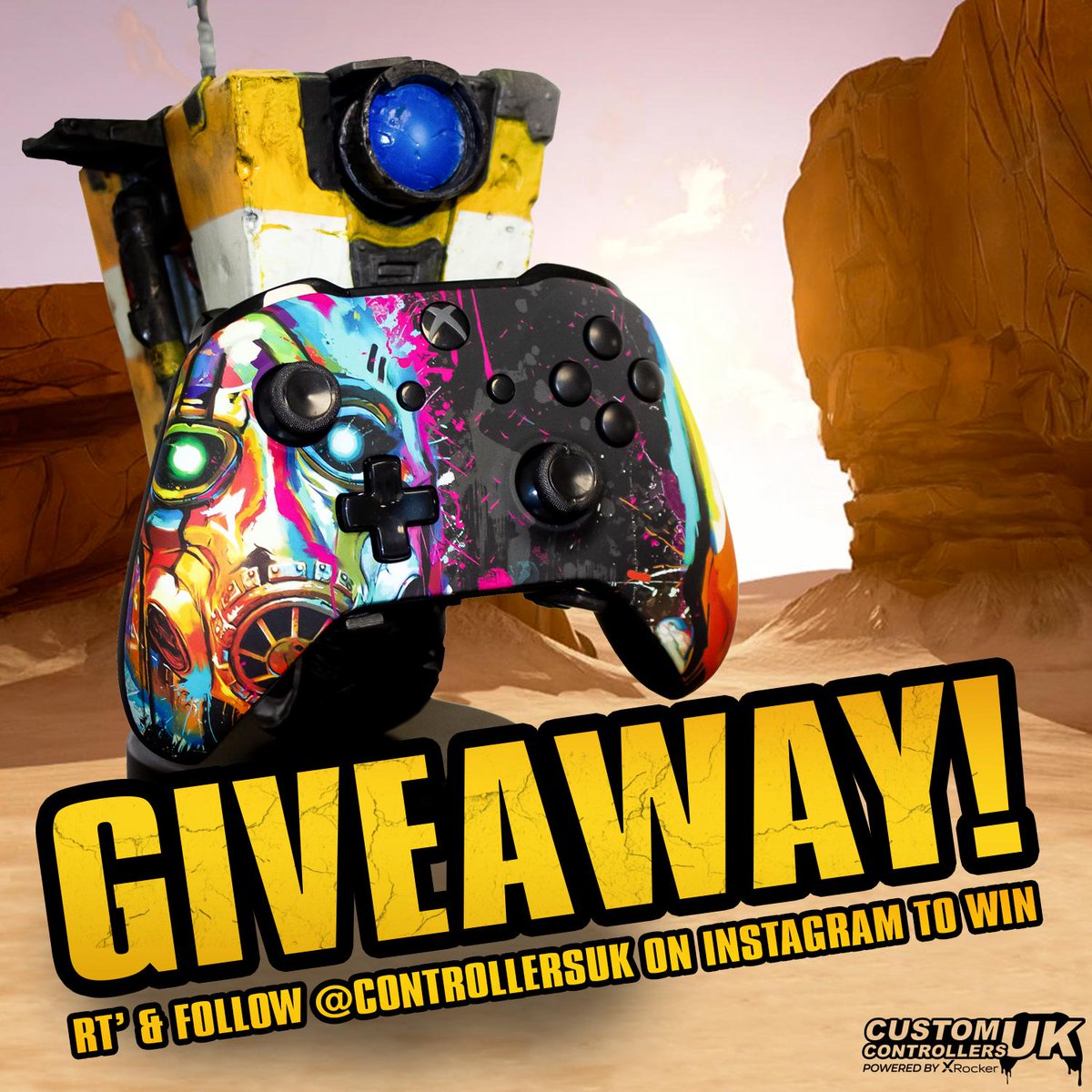 XRockerGaming's tweet photo. Attention all Vault Hunters! 🔥🎮

We're giving you the chance to win one of our Official Limited Edition #Borderlands3 Xbox Controllers and a Claptrap Cable Guy thanks to our friends at @ExquisiteGamin3! To enter simply RT' and follow https://t.co/Kbg4XiP4ef  #giveaway #win https://t.co/OivbwaOkzt