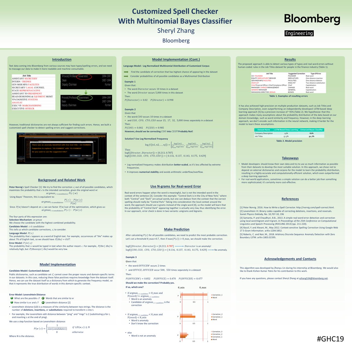TechAtBloomberg's tweet photo. 4 of our software engineers -- Vicki Liu, Kanika Sabharwal, Huayan Zhong, &amp; Sheryl Zhang -- are showcasing posters about #AI, #DataScience, #NLP &amp; #HumanComputerInteraction projects this week. Look for them at the #GHC19 poster sessions today &amp; tomorrow. https://t.co/fWGGOZG2g6 https://t.co/1dXj6Dh0xa