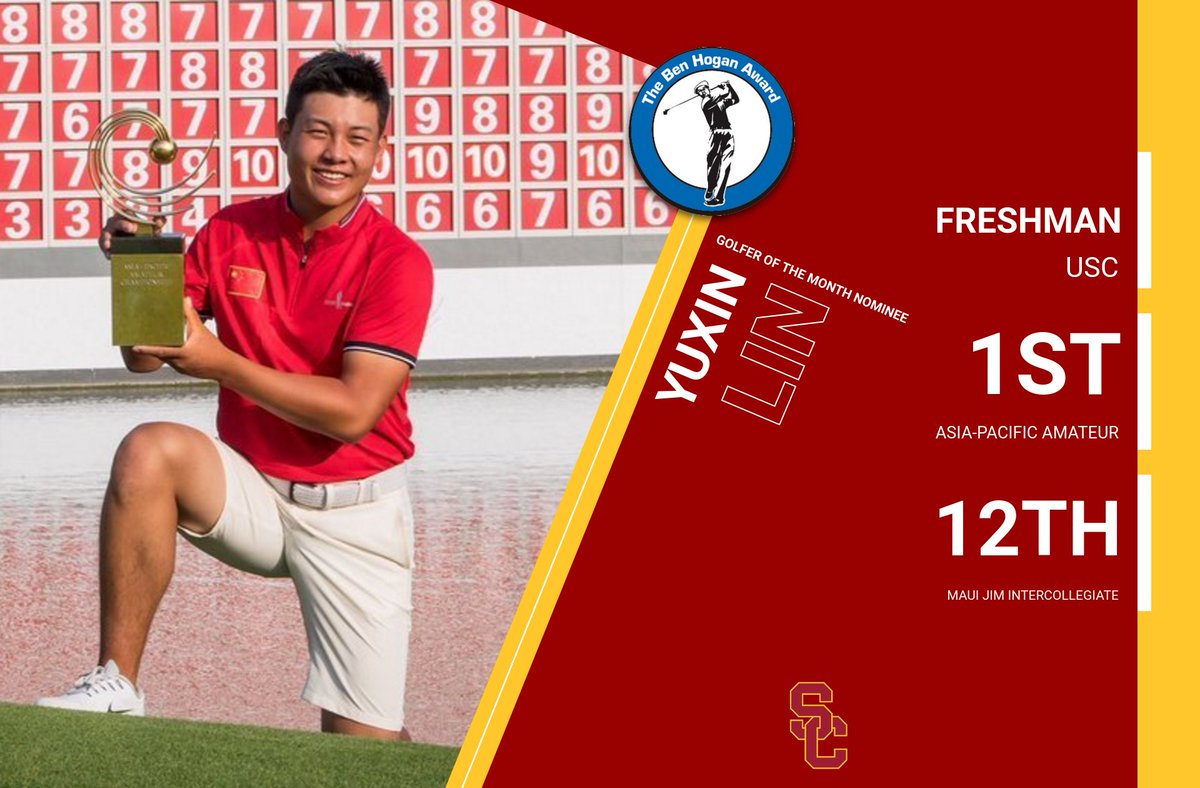 BenHoganAward's tweet photo. Vote for Yuxin Lin of @USCMensGolf for the Ben Hogan Award September Golfer of the Month by retweeting and liking this post. The fan vote winner on Twitter will receive one committee vote. #LinForTheWin https://t.co/73tk3VLkNL