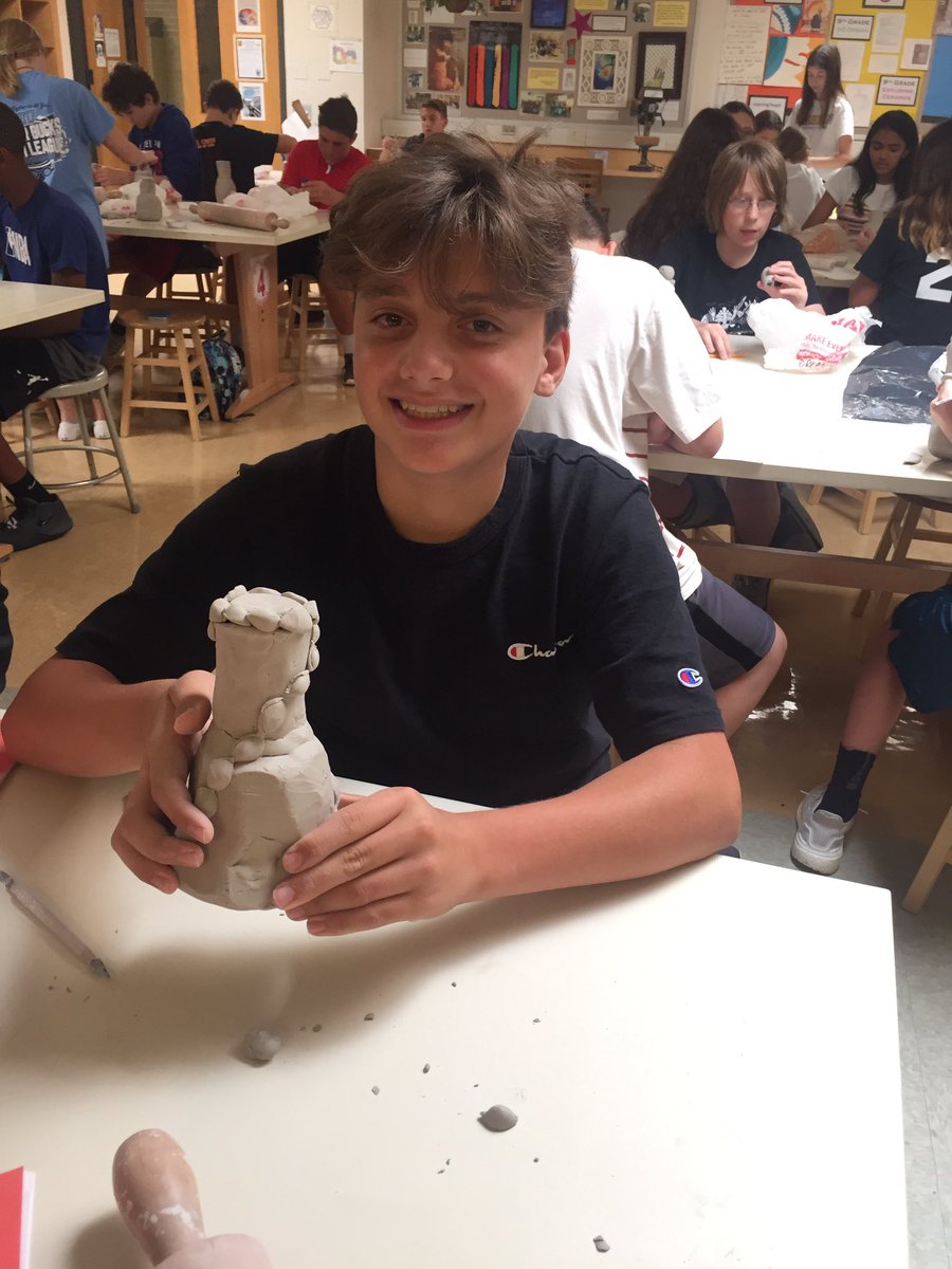 Pjonescbsdart's tweet photo. 8th grade art students are making Pop art inspired clay vases/decorative bottles with lids! “Put me in coach, I got this!” #handsonlearning     @CBUnamiMS @chad_watters 
@CBSDart https://t.co/0FGk6JlCEy