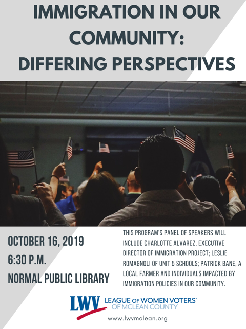 TheImmProj's tweet photo. Join our Executive Director, Charlotte Alvarez, as she discusses how our community is impacted by immigration policies. Other community members on the panel include Leslie Romagnoli and Patrick Bane #NormalPublicLibrary #LWV #LeagueofWomenVotersMcleanCounty #Immigration https://t.co/sg81YqZO9h