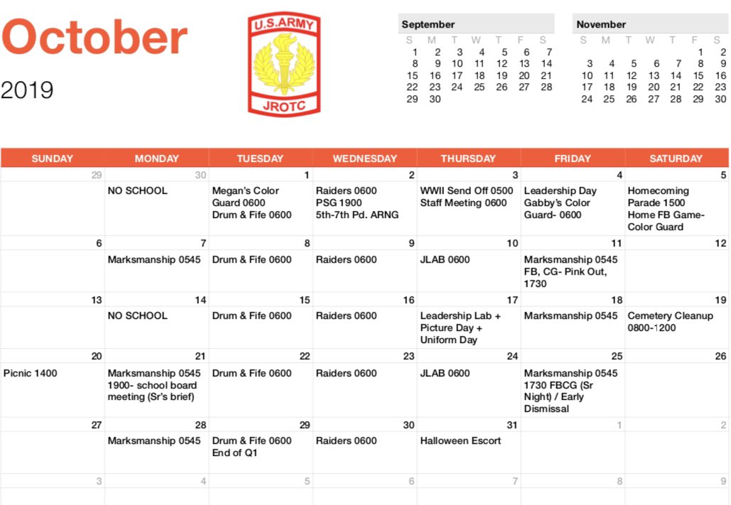 JrotcBeaver's tweet photo. October is here and so is our schedule!! https://t.co/sKCq0FQdO1