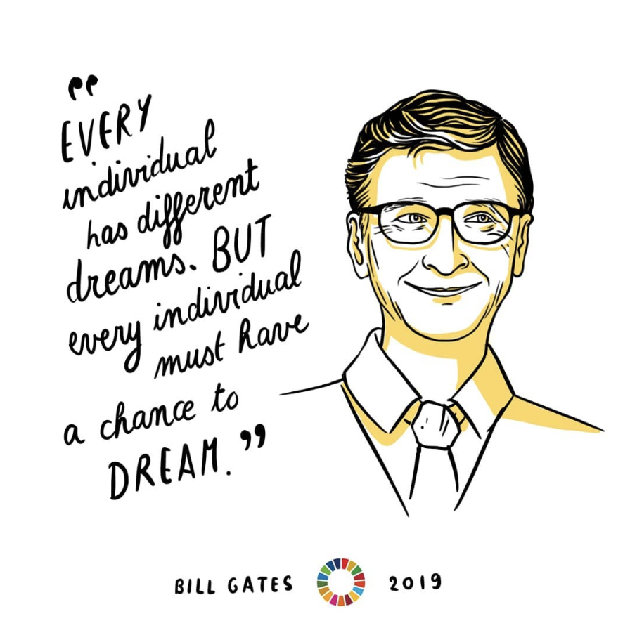 TheGlobalGoals's tweet photo. "Every individual has different dreams. But every individual must have the chance to dream" - @BillGates 🌟🌟🌟 #Goalkeepers19

Illustration: @boglio https://t.co/KN7cOyqmkK