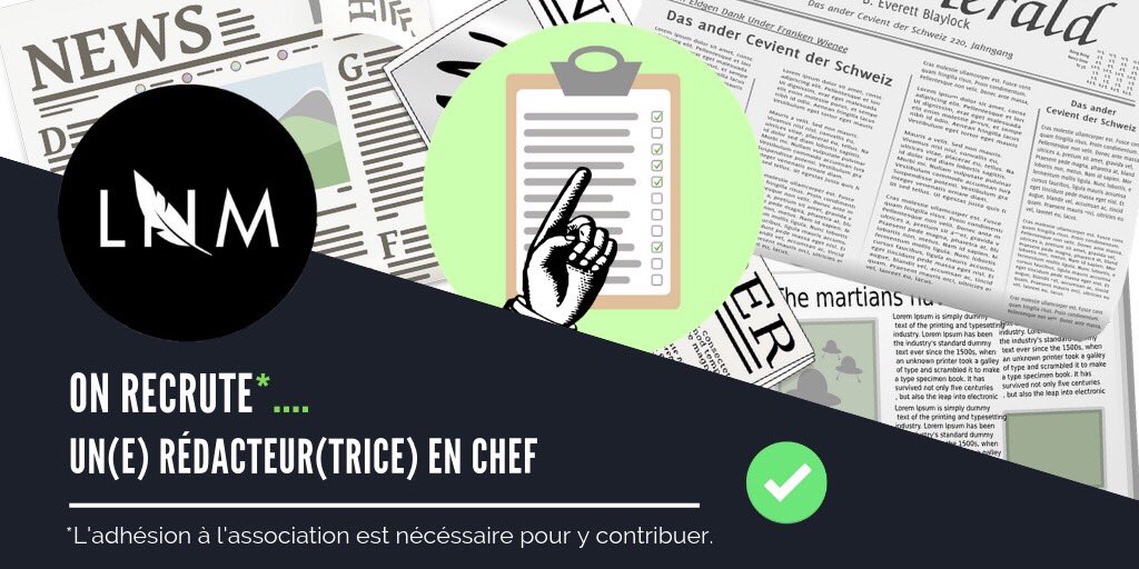 🚨 #LNMRecrute: Un rédacteur en chef ! Deviens le capitaine de la team LNM 🤝#Montpellier 

📰 Expert des #médias et du talent pour l’écriture ? 
💡 Dispo pour #manager et animer une équipe ? 

📝 Rejoins l’#association en envoyant ton bulletin par mail ➡️bit.ly/2kB4T7b