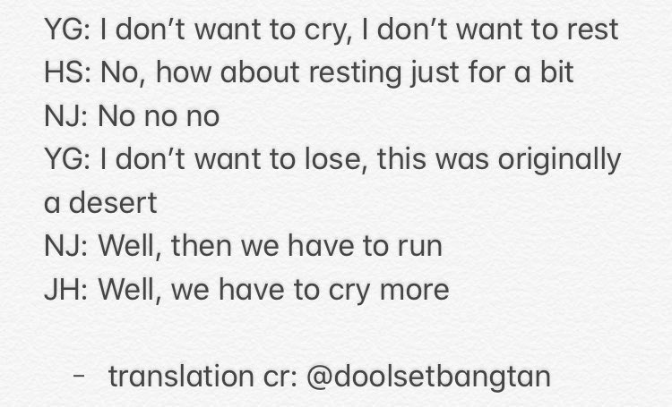 11. Determination This is one of my favourite parts. Yoongi’s conversation with hoseok and namjoon here is basically a conversation between himself and that tiny voice in his head.  #BeyondTheLyric