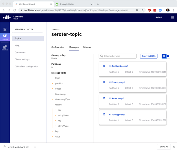 The "first run" experience is one of the most underrated, yet important, investments for creating software that people actually use.

I took the <a href="/confluentinc/">Confluent</a> Cloud for a spin, and was able to provision and test my managed <a href="/apachekafka/">Apache Kafka</a> instance in minutes.
seroter.wordpress.com/2019/10/01/mes…