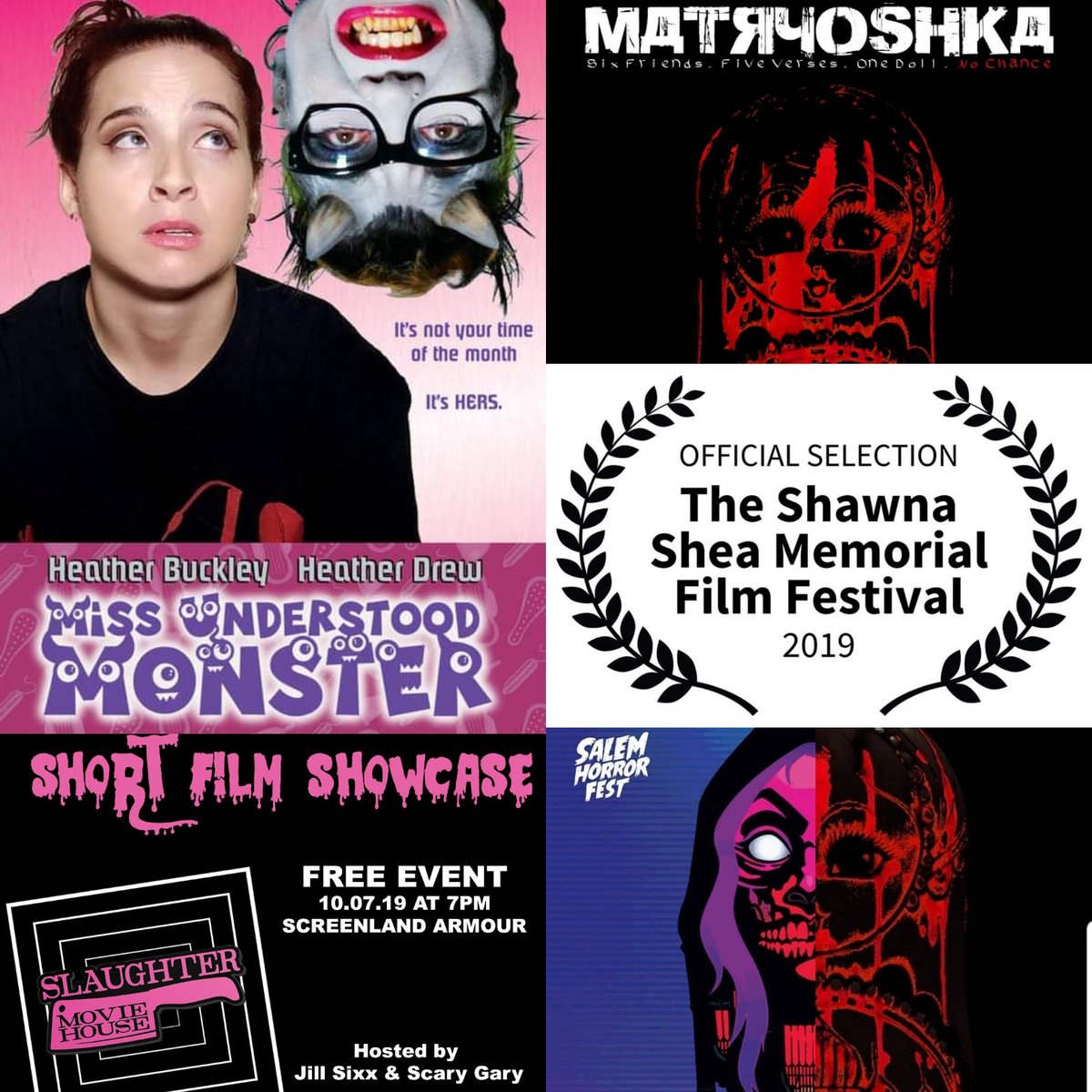 MassGravette's tweet photo. The #spookyseason is the busy season for @MassGrave! In the next week #MissUnderstoodMonster plays Tomorrow at 5 PM at @ShawnaSheaFF & Monday Oct. 7th @SlaughterMHouse
#Matryoshka plays at #ssff on Sat. Oct 5th in the #horror block & Friday Oct. 11th at 11 PM @salemhorrorfest https://t.co/sZj2mV0Pl2