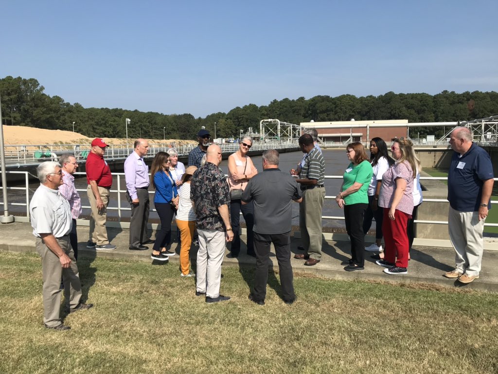 FAYPWC's tweet photo. Our #PWCDay group got a quick rundown of the wastewater treatment process. We’re headed to the P.O. Hoffer Water Treatment Facility to examine 🧐 the drinking water. DYK ... PWC has 2 Water Treatment Facilities (Hoffer & Glenville Lake). https://t.co/6TB5xR78Tz
