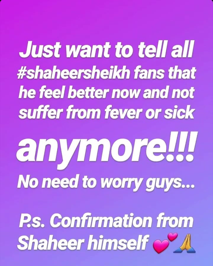 ChandanaS19's tweet photo. Guys, Good and Happy News to all #Birides Now Our Super Shah @Shaheer_S is Fine....❤️❤️❤️

#WeLoveYouShaheer #ShaheerSheikh https://t.co/BBI9pd2FCe