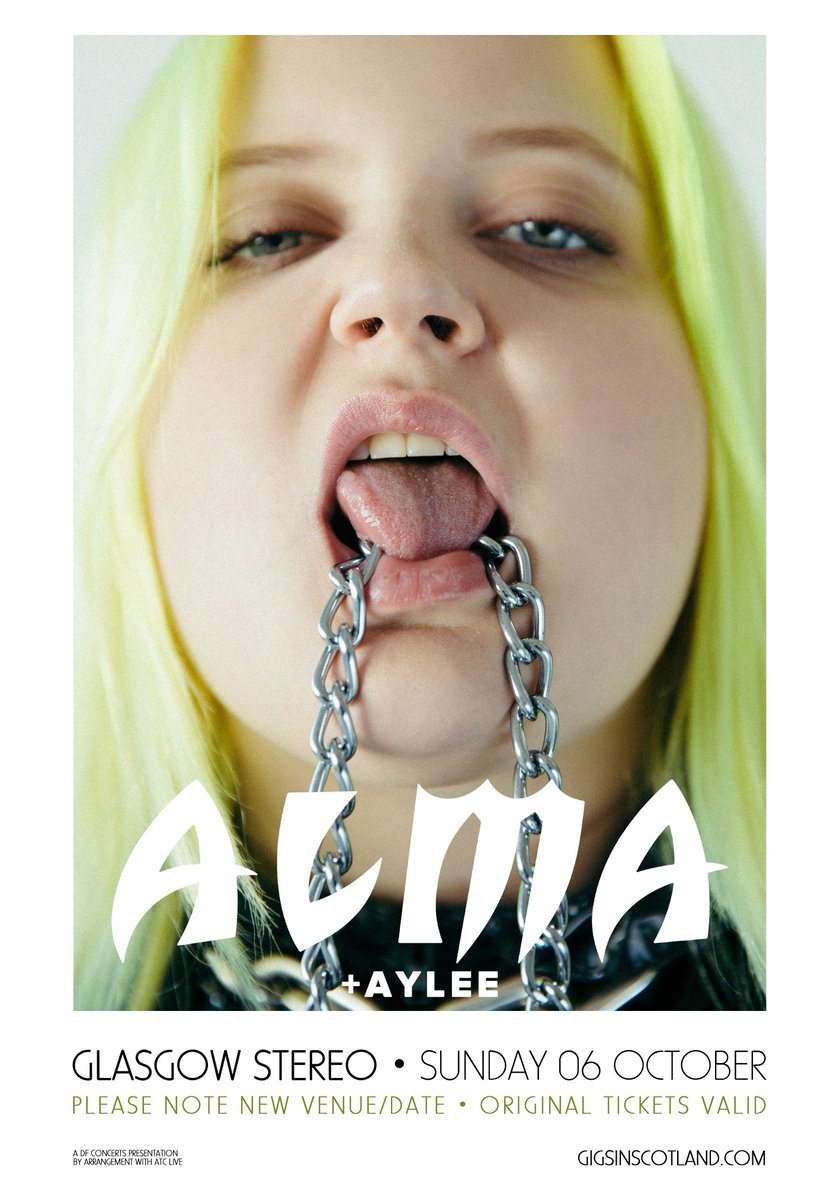 Gigs in Scotland (@gigsinscotland) on Twitter photo SUPPORT ANNOUNCED Β» <a href="/ThisIsAylee/">Aylee</a> will support <a href="/almacyber/">ALMA</a> at <a href="/stereoglasgow/">Stereo</a> THIS SUNDAY! Get your tickets NOW!
TICKETS βΎ gigss.co/Alma SUPPORT ANNOUNCED Β» <a href="/ThisIsAylee/">Aylee</a> will support <a href="/almacyber/">ALMA</a> at <a href="/stereoglasgow/">Stereo</a> THIS SUNDAY! Get your tickets NOW!
TICKETS βΎ gigss.co/Alma