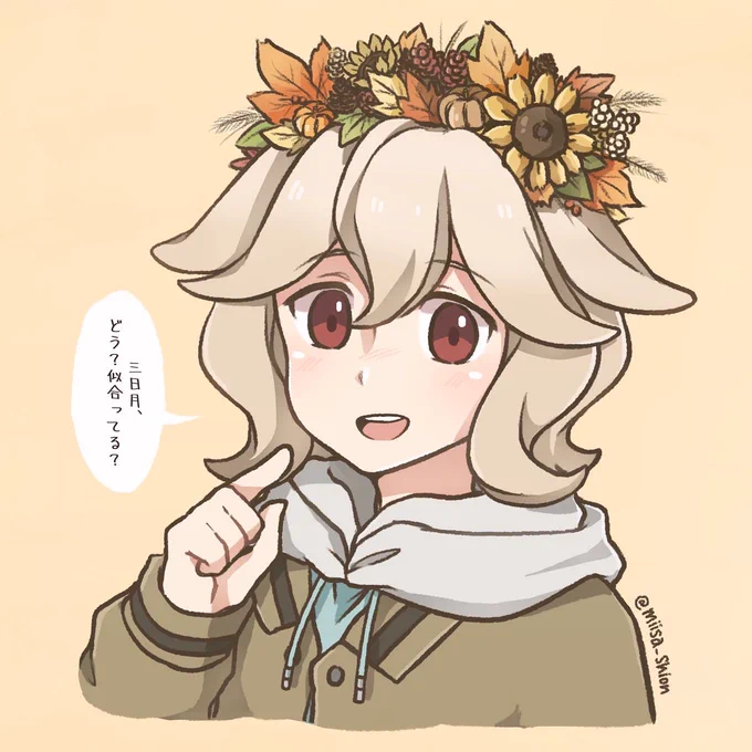 #Inktober2019 DAY 1: Wreath

I already failed lol I'm too busy to do this but I wanted to give it a try anyway with a Gundam twist. Here is Atra and her autumn wreath?? 