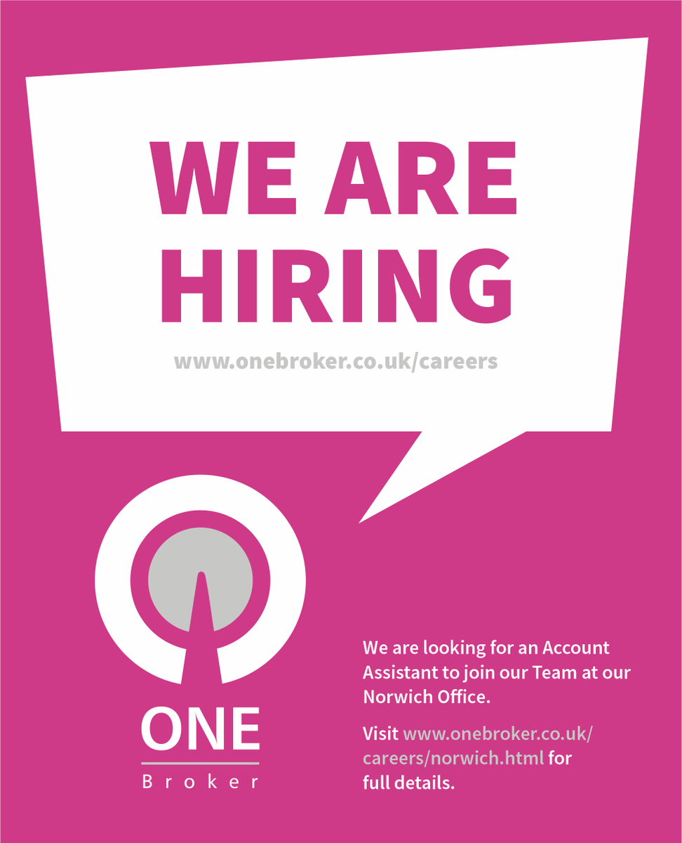 We are looking for an Account Assistant to join our Team at our Norwich Office.  For more information visit: onebroker.co.uk/careers/norwic… #NowHiring #Careers #insurance #accounts #norwich