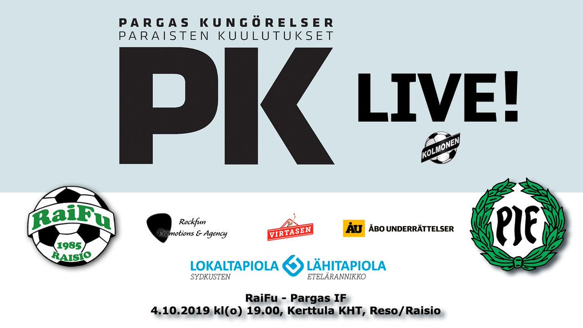PKU1912's tweet photo. PK sänder live från #herrtrean @raisiofutis vs. @PIFfootballMen på fredag.
PK:lla suora lähetys #kolmonenlänsisuomi ottelusta @raisiofutis vs. @PIFfootballMen perjantaina. @SPLLansiSuomi #Kolmonen #Kakkonen? https://t.co/vGIhHvWgz1 https://t.co/RrMdUQCanu