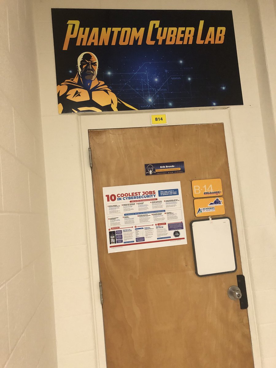 PhsAcademyCoach's tweet photo. Thanks #WeAreHCS #GraphicsDepartment ⁦@HamptonCSchools⁩ for ⁦@HCS_AoH⁩ amazing new sign over our #cyber lab ⁦@PHS_IT_Teacher⁩. Just in time for @cybersecurityawarenessmonth https://t.co/R6M4LA4Qr0