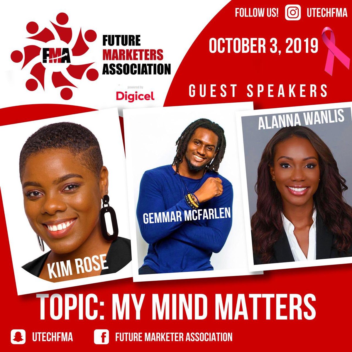 utechfma's tweet photo. How much does your MIND MATTER to you ❓
_____________________
Be sure to come out to FMA this Thursday October 3 2019 at 47A-4 as we zone in on the topic of mental health and it’s importance especially marketing.
______________________
#OneFMA #FMATalksMentalHealth 🧠👍🏽 https://t.co/bCuSp165Dp