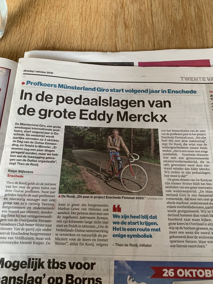 Volgend jaar (2020) start De Münsterland Giro in Enschede! Een eendaagse internationale wielerronde die elk jaar op 3 oktober wordt gereden op de dag van de Duitse Eenwording! Hoe leuk is dat! #enschede #gronau #münster