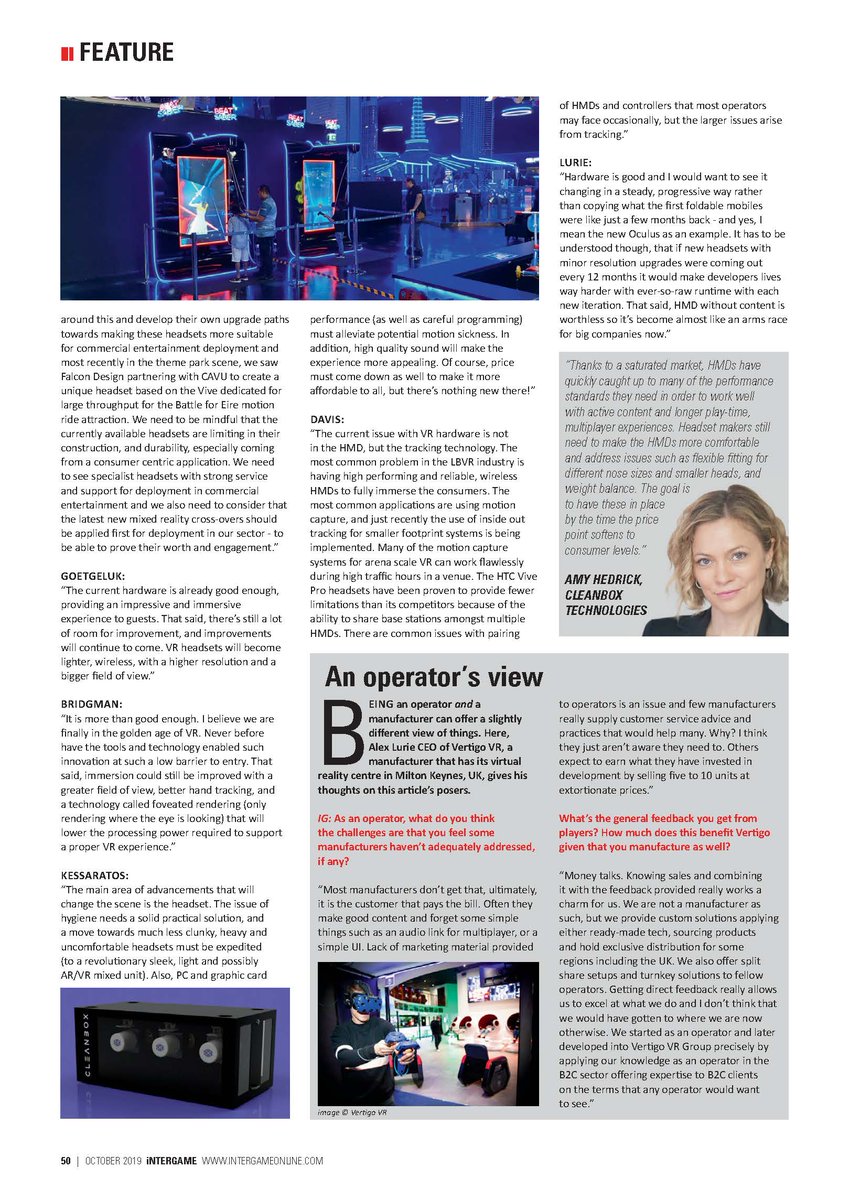 cleanboxtech's tweet image. CEO @ItsAmyHedrick is featured in the October issue of 
@InterGameLtd discussing how #LBVR is influencing mass adoption of #VR. "...for the consumer market to take hold... is going to be through LBVR." Read more at:  cleanboxtech.com #virtualreality #intergame