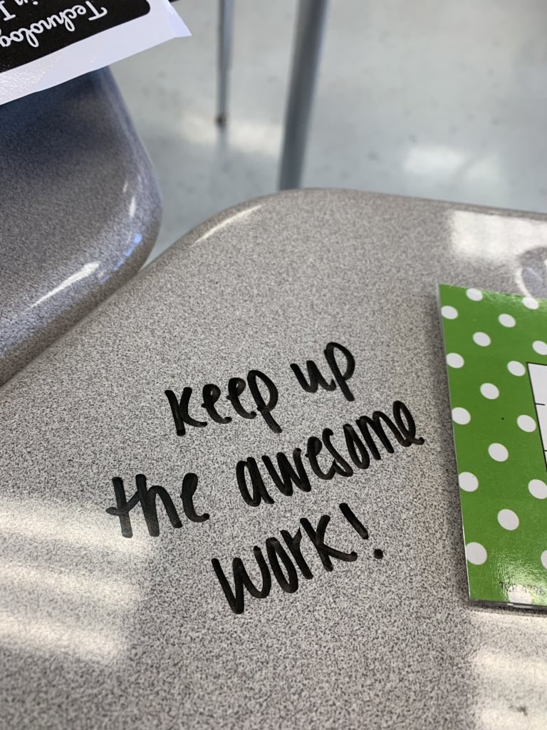 Pumped up students with encouraging messages on their desks for their math test this morning!