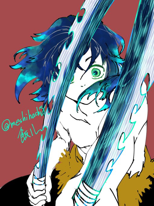 飯八さんがTwitterに投稿した嘴平伊之助(鬼滅の刃)のイラスト。