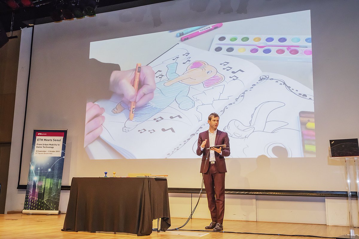 ETH_en's tweet photo. Bob Sumner from @EthGtc and @DisneyResearch presents at our second event of the @zurichmeets festival in Korea #ZurichMeetsSeoul #ETHMeetsSeoul #gametechcenter #augmentedcreativity https://t.co/0Eo6LkirqR