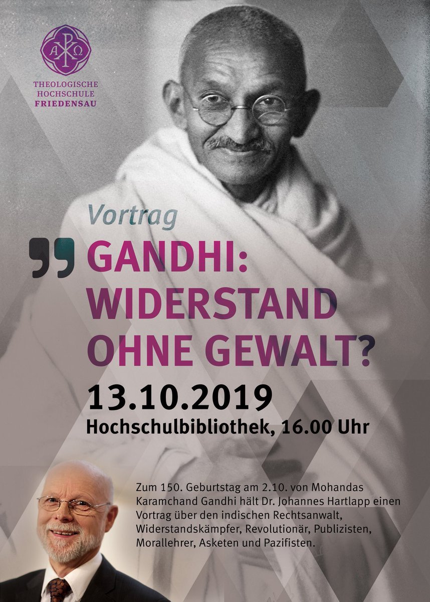 TobiasHKoch's tweet photo. @Adventisten_FiD #vormerken⏰: Sei dabei! Am 13.10.2019 wird Dr. Johannes Hartlapp anlässlich des 150. Geburtstages von Mohandas Karamchand Gandhi einen Vortrag in unserer Hochschulbibliothek an der #ThHF in #Friedensau halten. https://t.co/fKTjm5nL1n