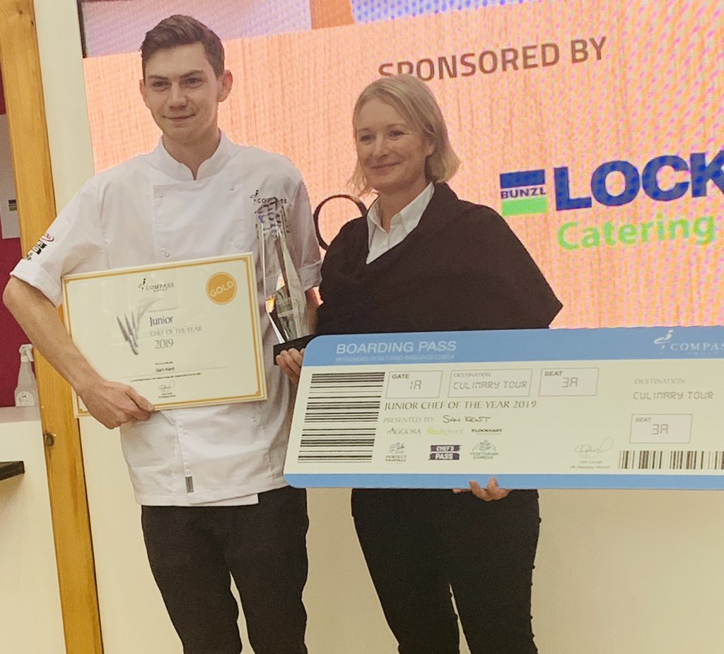 Massive congratulations to Sam Kent, <a href="/RA_Food/">RA FOOD</a>, who is our #CompassJuniorChefoftheYear 🙌🏼#CCOTY #TRS2019 #TeamCompass