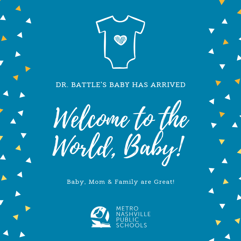 MetroSchools's tweet photo. We are celebrating a future MNPS grad! Dr. Adrienne Battle, interim Director of @MetroSchools welcomed her baby son this morning! Everyone is happy and healthy. https://t.co/9BznGjyCI6 💙💛💙💛 https://t.co/NkWtaHjiay