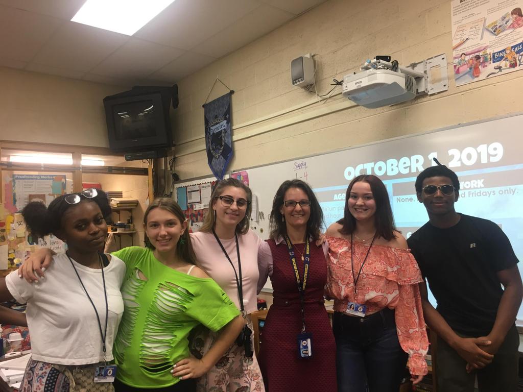 Jen_Crotty's tweet photo. Best day so far in our spirit week! Went for the 1960s look - was told I looked like the teacher from Matilda - but also watched as my entire childhood walked through the door! Legwarmers, plaid, alt. rock...it was amazing! #FitzNation https://t.co/co9Fb4J7WT