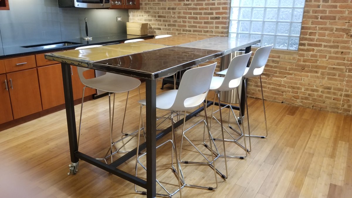 Congratulations to Interiors for Business' new showroom in Chicago's West Loop! They Lucky barstools with a community table featuring a custom Icon Modern table top made from vintage car hoods. The space is amazing!

<a href="/Interiors4/">InteriorsforBusiness</a> #iconmodern #interiorsforbusiness #falconproducts