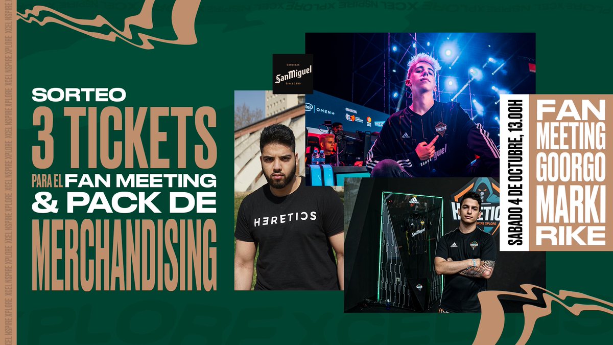 TeamHeretics's tweet photo. Tus deberes para hoy:

👉 Haces RT y sigues a @SanMiguel 
👉 Te vienes a ver a @Goorgo, @RikeStylee y @MarkiLokurasY el sábado de 13 a 14h en MGW sin hacer cola y además te llevas un pack de merchandising, todo gracias a San Miguel.

¡Viernes a las 22:00h diremos los 3 ganadores! https://t.co/p5VkgnvHGC