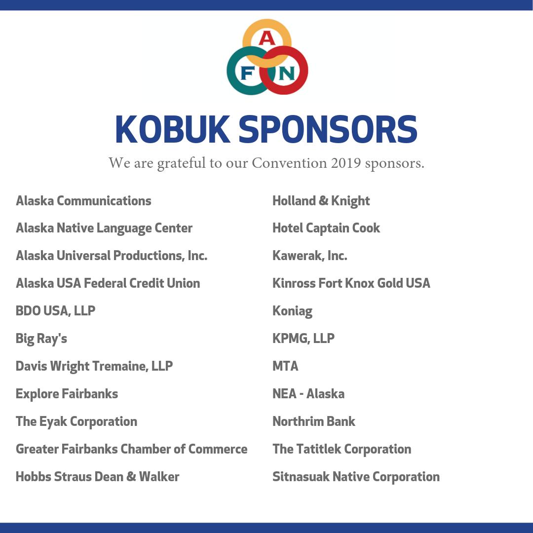 NativeFed's tweet photo. TY! @AlaskaComm #AKNativeLangCtr @AUPAlaska @alaskausa @BDO_USA #BigRays @DWTLaw @explorfairbanks #EyakCorp #GreaterFairbanksChamber @HobbsStraus @Holland_Knight @HotelCaptCook @kawerak @kinrossgold #Koniag @KPMG @MTASolutions @NEAAlaska @northrimbank #TatitlekCorp & @sitnasuaknc https://t.co/rOGMjt6kw9