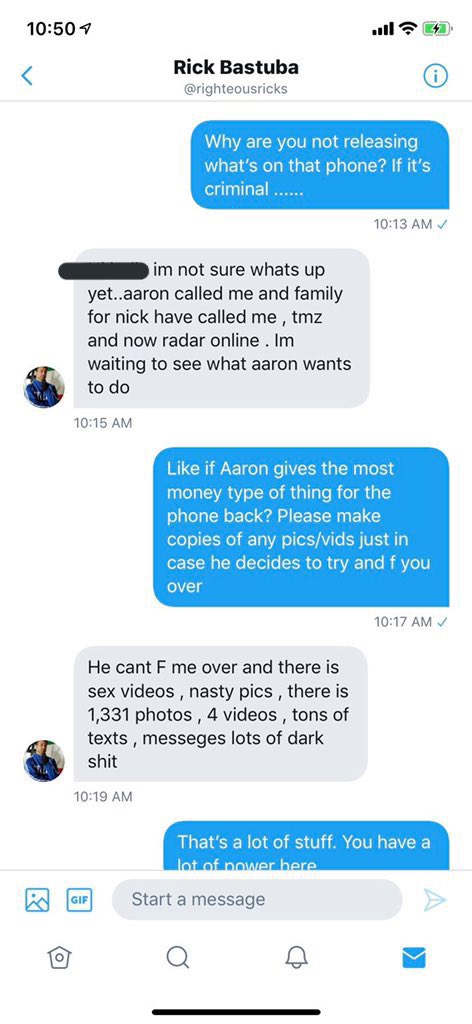 whatsthetruth21's tweet photo. Anyone know what @theagent (Jerry Schuman) would think of a convicted criminal who has an old phone belonging to @aaroncarter that contains child porn on it contacting him with “news”? Any “news” @righteousricks thinks he has (he doesn’t) is outweighed by the receipts we have. https://t.co/lvWzm8rHLS