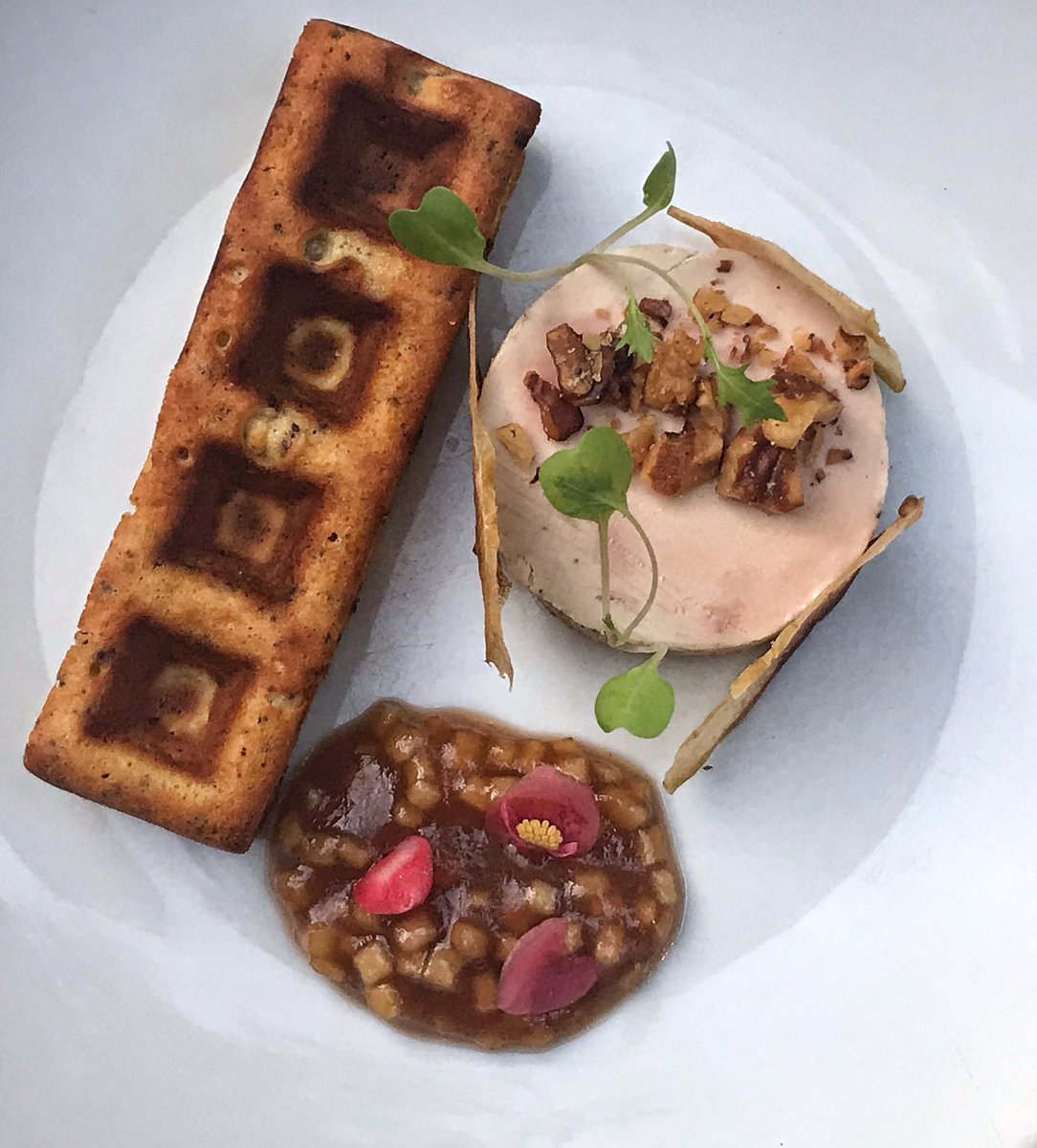 Hudson Valley Foie Gras | Brown Butter Waffle | Apple Cider Gelee | Toasted Walnuts #sogood #tasty #foie #gras #liver #yesplease #youwantthis