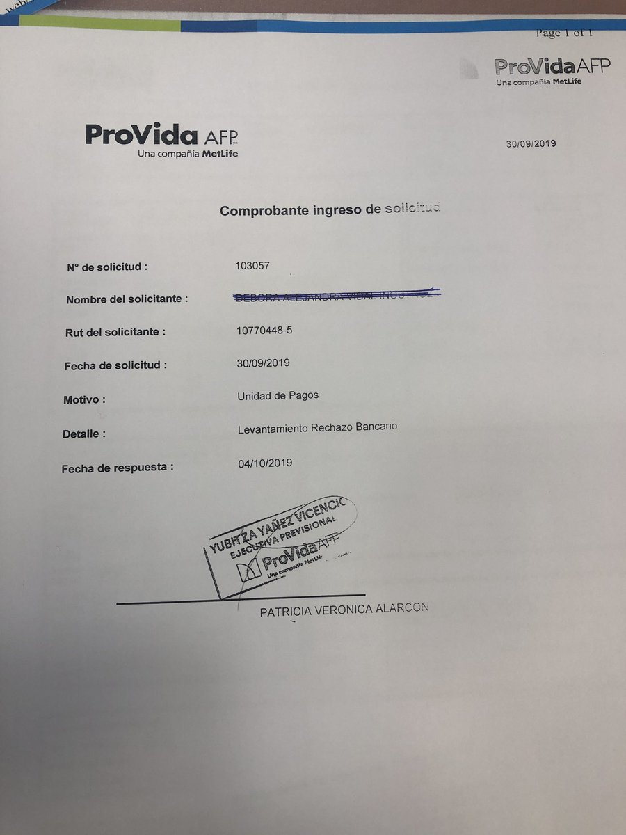 JCP_validame's tweet photo. #AFPs La idoneidad para la administración de recursos previsionales se produce de una única forma, el apego irrestricto a la legalidad vigente; situación contraria a lo que le ocurre a nuestra representada, afiliada de Provida, a quien le giraron de su cuenta 42 Mill que aún no R https://t.co/6NrnRKdUxe