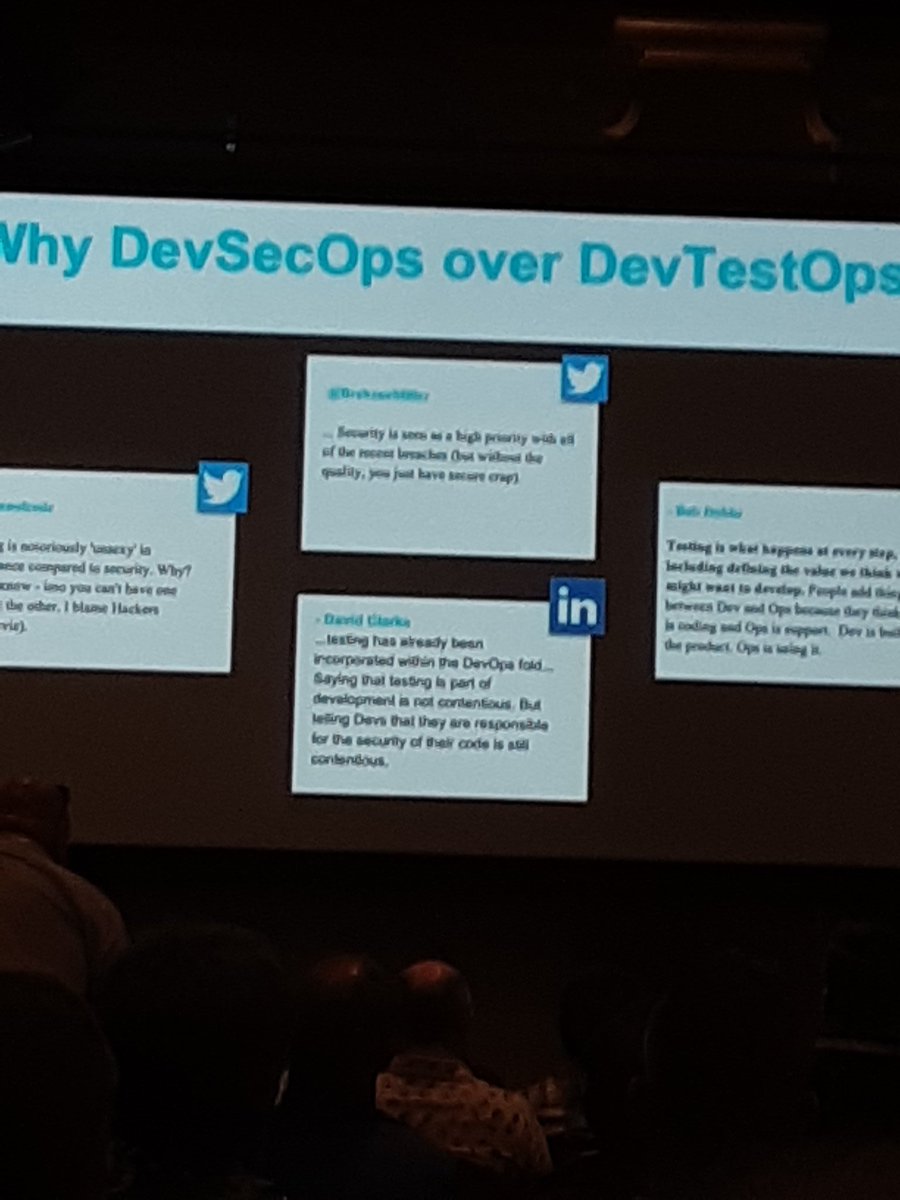 BrehoneMiller's tweet photo. Ha, my tweet made it into the keynote! #starwest #qadevsecops https://t.co/JvodJpobEr
