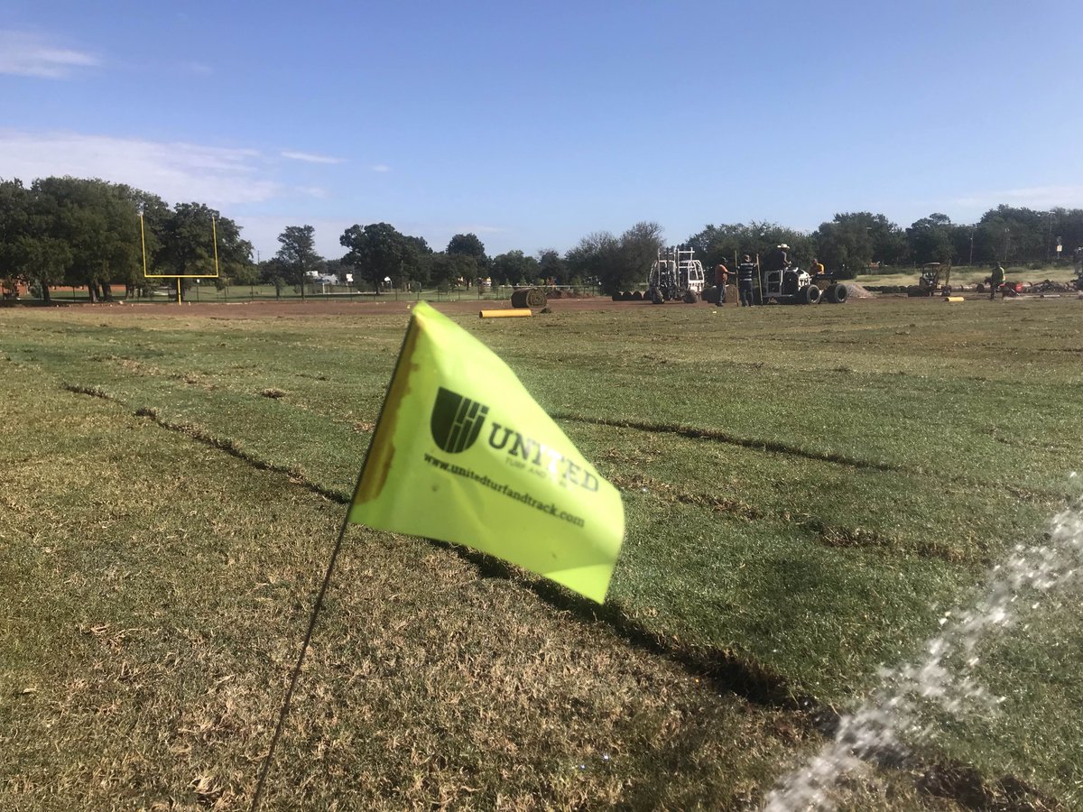 Bermudagrass sod getting installed and watered in for @FieldsFutures at FD Moon Middle School @OKCPS_Athletics @OKCPS.  We can’t wait to see the new field and outdoor facilities to be used by student-athletes to achieve and excel.  #thefutureplayshere #PathwayToGreatness