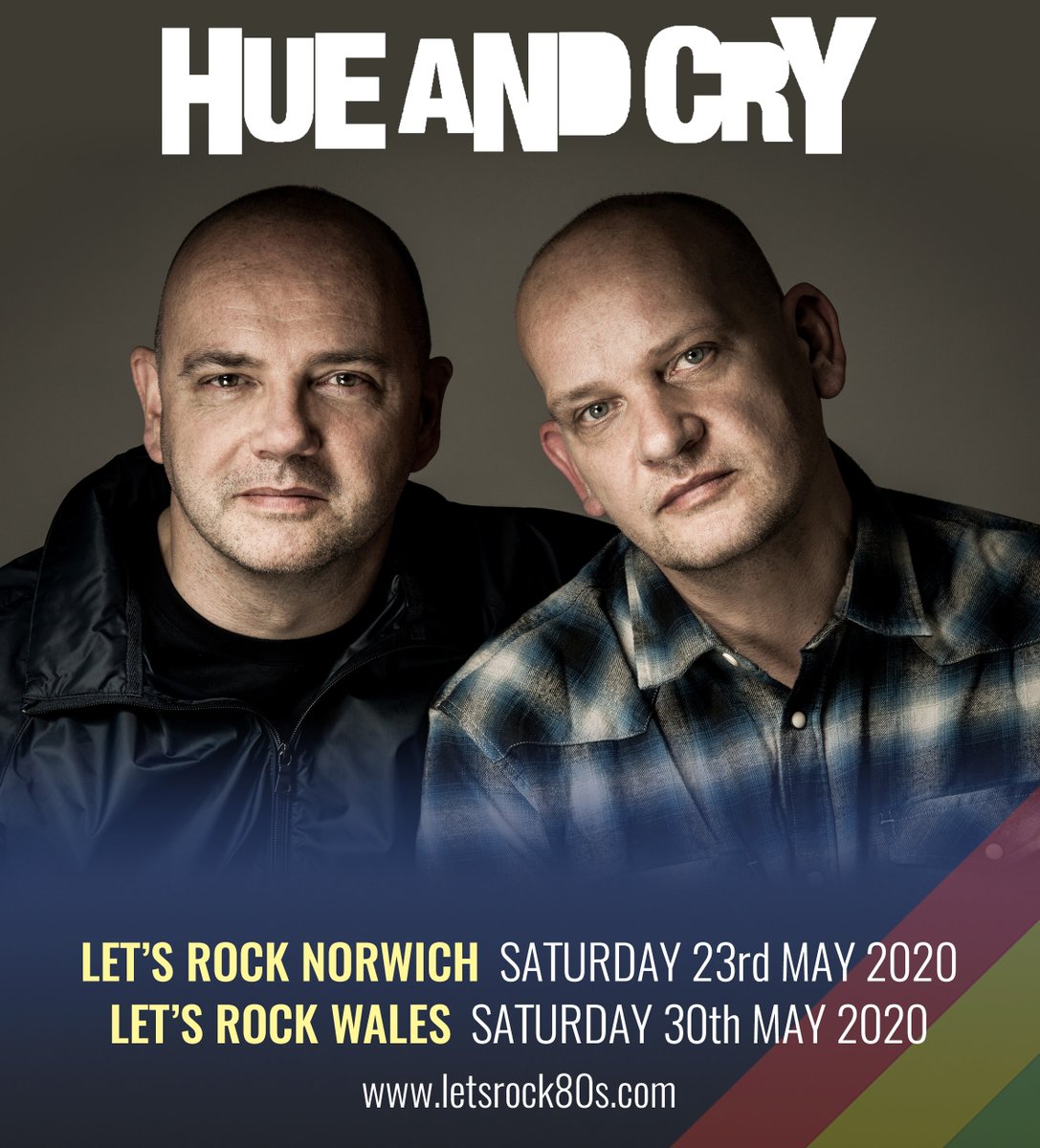 😎 LETS ROCK 😎
The 2020 diary is filling up and we can't wait to see you at <a href="/letsrocknorwich/">Let's Rock Norwich</a> on Saturday 23rd May and <a href="/letsrockwales/">Let's Rock Wales</a>  on Saturday 30th May! Tickets are on-sale now from 👉 hueandcry.co.uk/hue-cry-live/