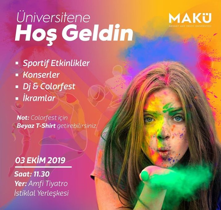 MAKÜ, ailesinin yeni üyelerine 3 Ekim 2019 Perşembe günü 11.30’da İstiklal Yerleşkesi Amfi Tiyatro’da “Üniversitene Hoşgeldin” etkinliği düzenliyor. Herkesi bekliyoruz 🤗 #MAKÜ