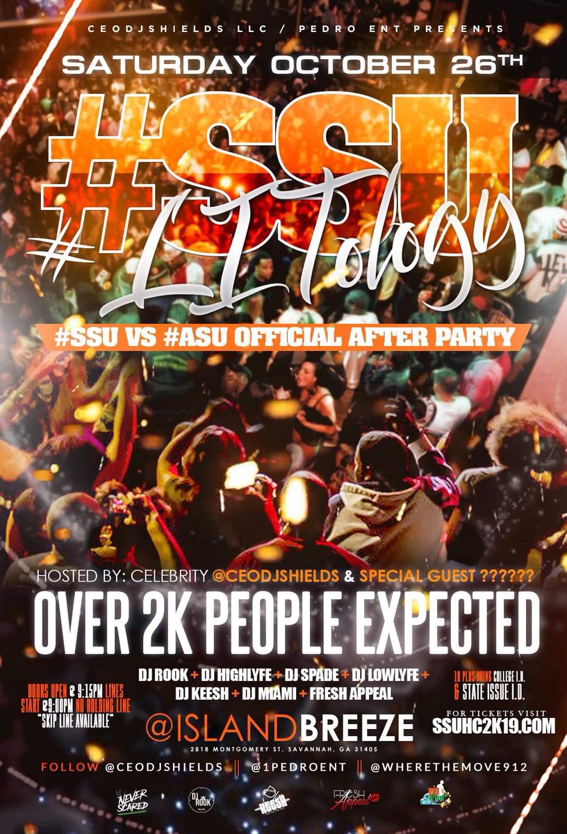 Ceodjshields's tweet photo. @naturalHIGH_ #SSUHC2k19 #SSU 

🔘8.24 - #NBABash  18+ 🍑👯‍♀️ @Karma Ent (Strip Club)

🔘8.25 - Models &amp; Bottles #AllBlackAffair  (@SaucySantana_ ) ♠️ @ 1308 

🔘8.26-  #LITOLOGY  @ ISLAND BREEZE 🌴 LADIES 🆓 TICKETS ONLINE

Tickets 👉🏽 https://t.co/SrShxC5UGa 👈🏽

 #SSU21 #SSU20 https://t.co/s5Q6lewjB0