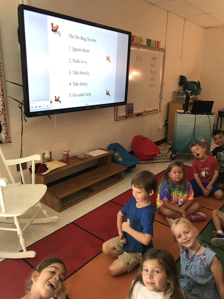 MBEScounselors's tweet photo. First graders learn what to do when someone is bugging you! #debugsystem 🐞 https://t.co/Ykn178eSlc