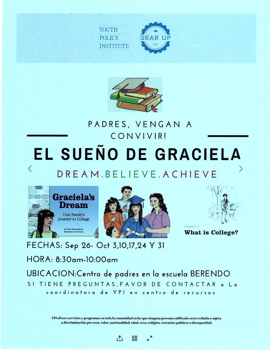 BerendoMiddle's tweet photo. Berendo MS Present “El Sueño de Graciela” Workshop – Until 10-31-19 https://t.co/7FWDj2dy2y https://t.co/59X2XBDO4V